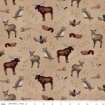Whispering Pines - Animal Toss - C17951 Tan - Riley Blake Designs - 100% Cotton